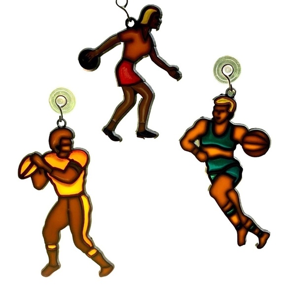 VTG Lot of 3 Stained Glass Style Sun Catcher Sports Basketball Bowling Football - Picture 3 of 13